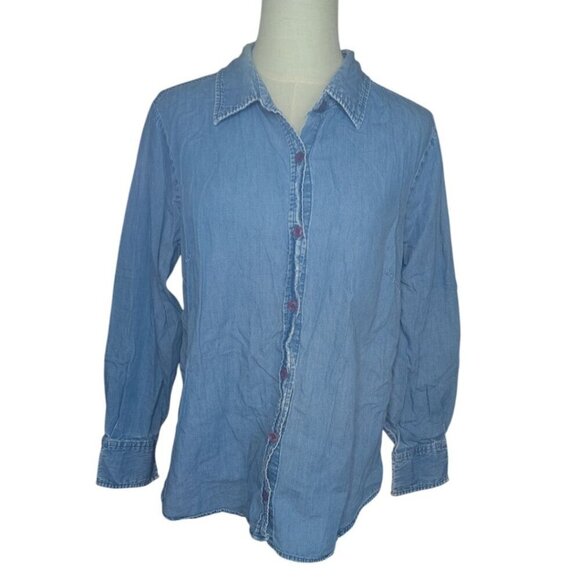 VTG Basic Editions 100% Cotton Chambray Denim Long Sleeve Button Shirt 16W - Picture 1 of 3